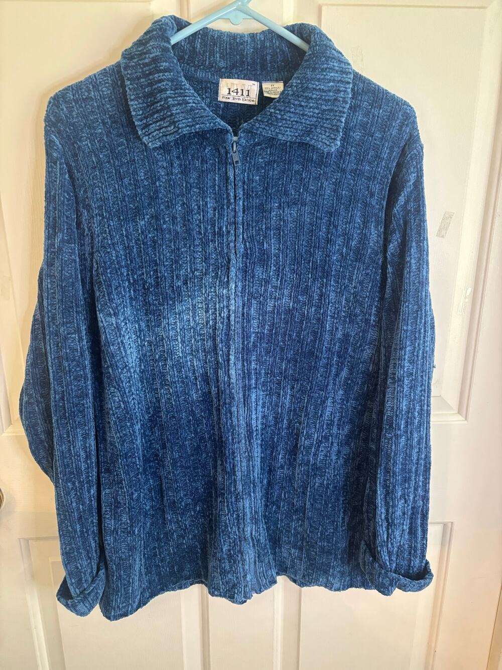 Vintage 1411 Four Teen Eleven Blue Textured Zip Sweater 2X Oversized